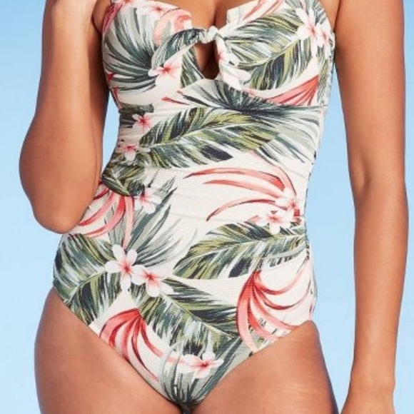 Kona Sol Other - Kona Sol Tropical Floral Print One Piece Swimsuit, Size:  XL, Cream/Gree…